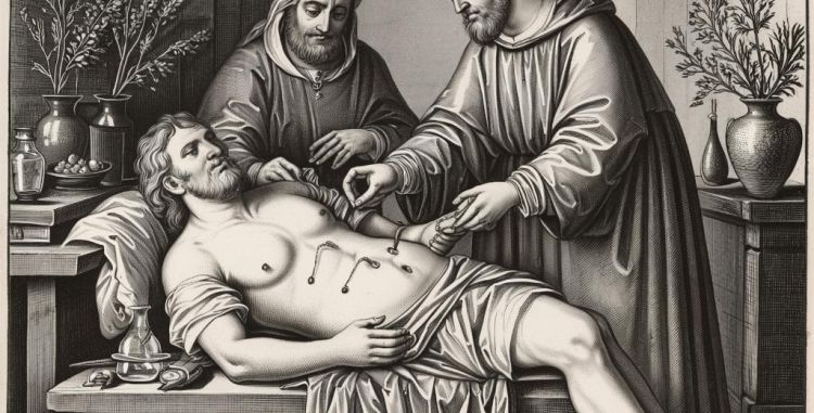 Произведения искусства, изображающие сцены применения гирудотерапии (лечения пиявками)